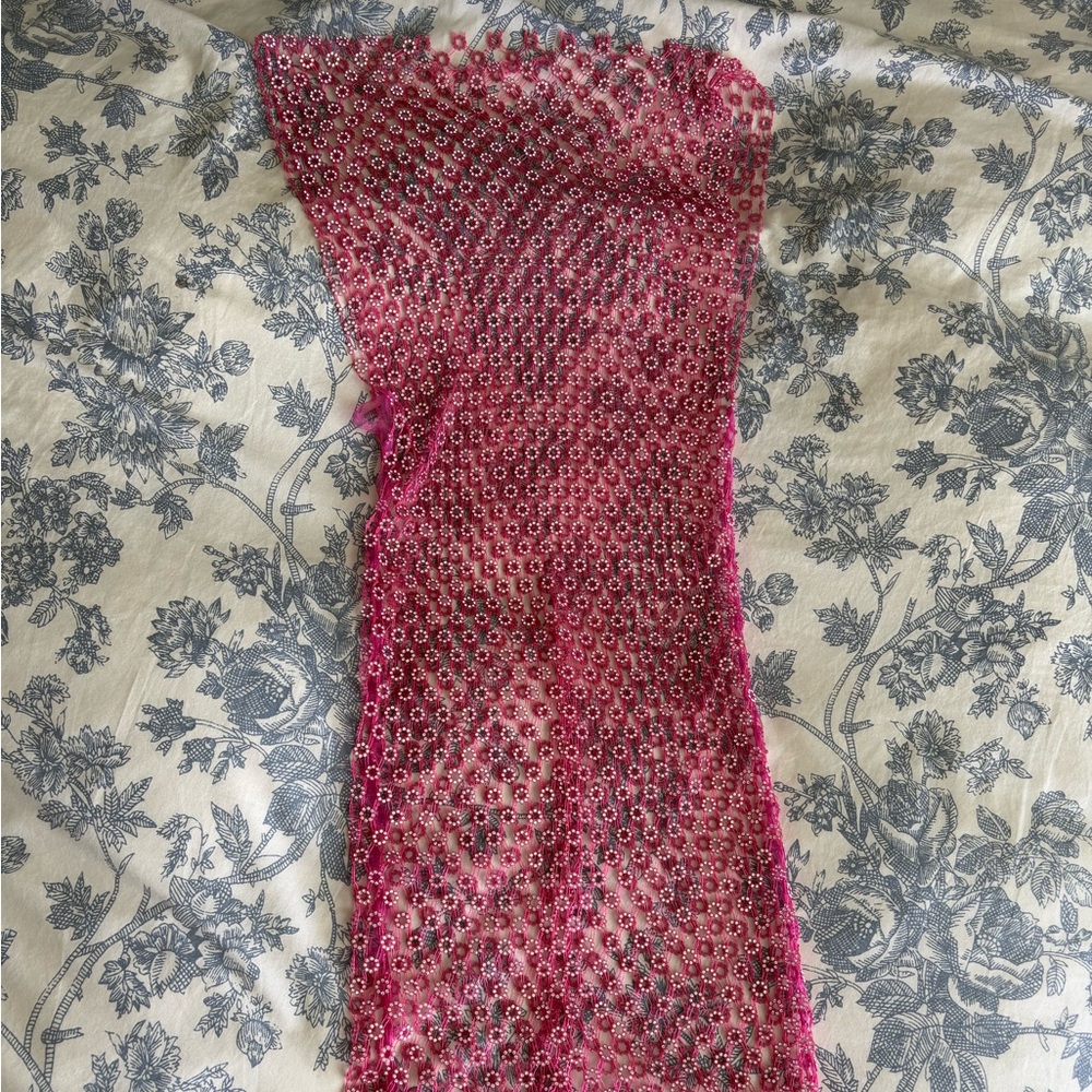 Hot Pink Rhinestone Mesh Dress - Picture 2 of 2